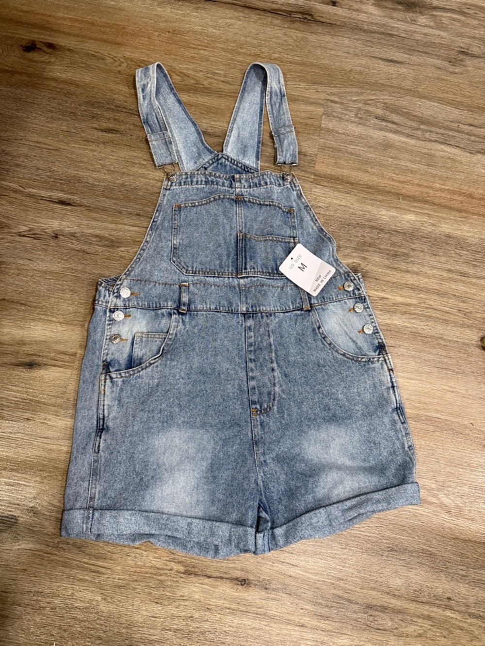 NWT 100% Cotton Medium Blue Denim Short Overalls